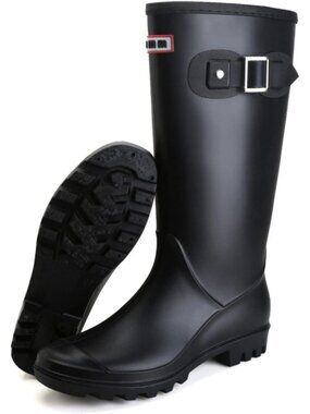 Women's Black Rain Boots Waterproof Rubber Boots Anti Slip Garden Fishing Boots